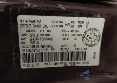 1997 Jeep Grand Cherokee Limited из США, поврежденный, VIN 1J4GZ78Y5VC753739